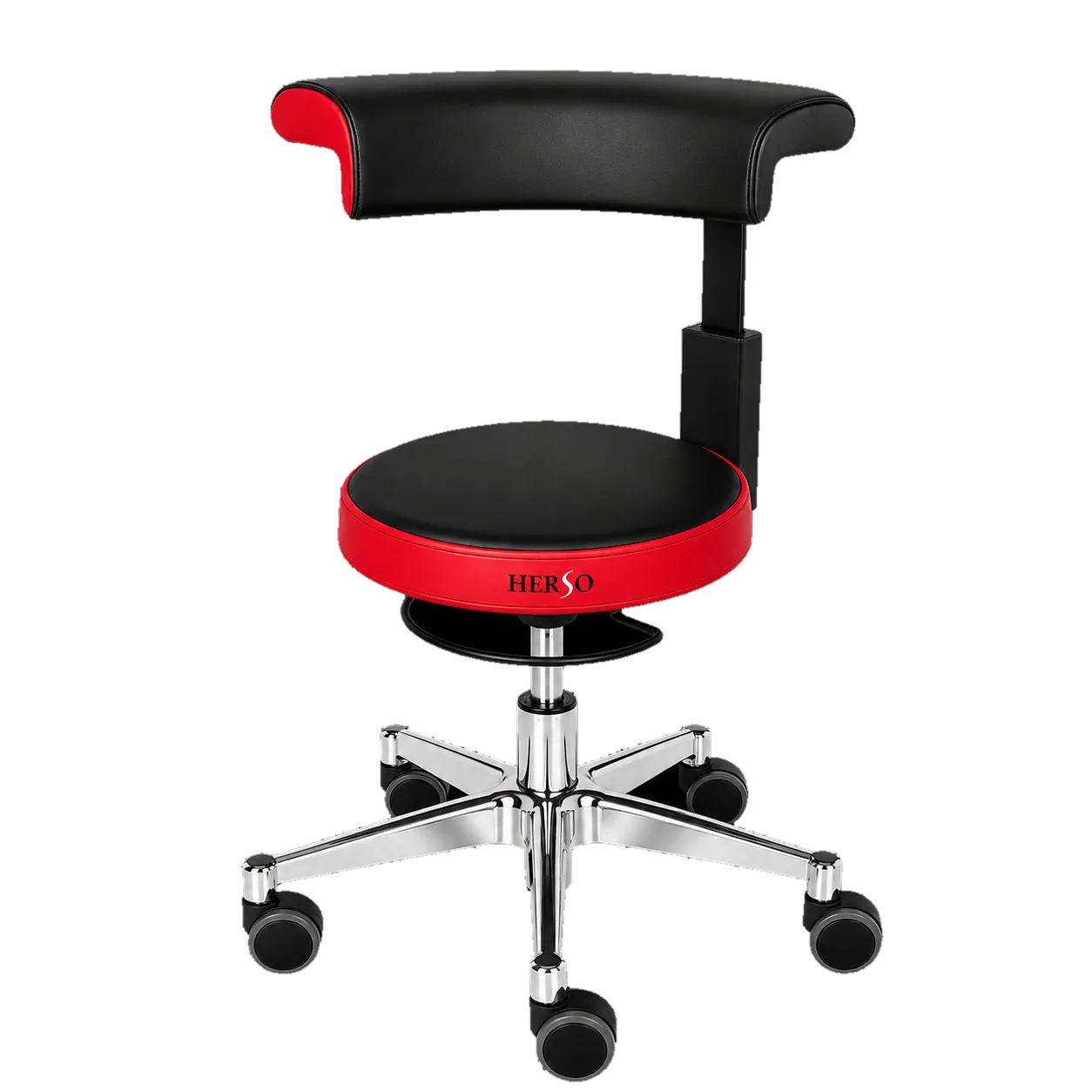 Erzieherstuhl Kaju Curv 2.0 mit Alufuß in Rot von HERSO, belastbar bis 200 kg
